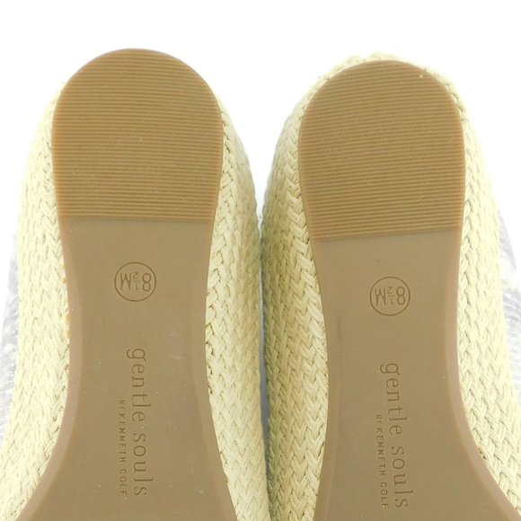 Unworn GENTLE SOULS  Shimmer Leather Ruffle Peep Toe Espadrille Wedge Heels 8.5 - Picture 8 of 9